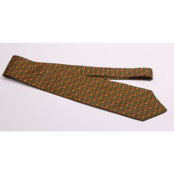 Salvatore Ferragamo Green Gold Red Santa Sleigh Print Design Silk Necktie Tie - Picture 2 of 6